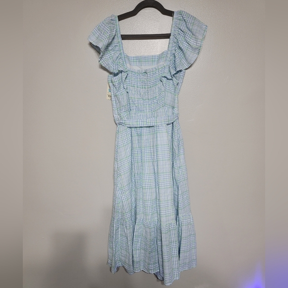 St. John's Bay SquareNeck Midi Oversized Plaid Romantic Dress Pockets Cotton XL - Picture 6 of 8